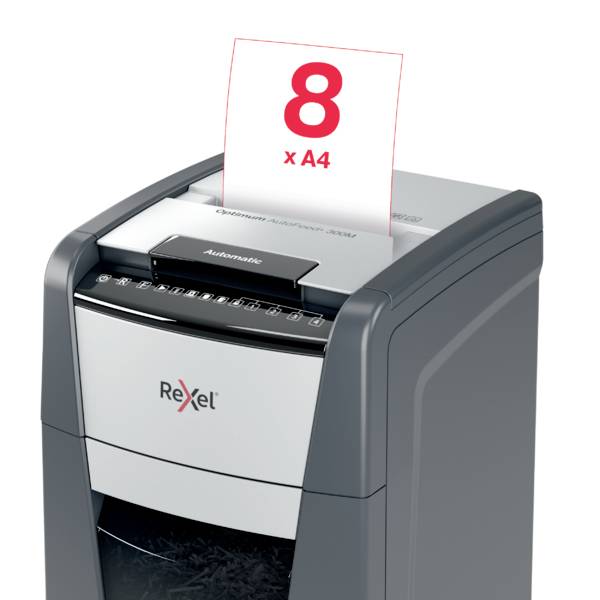 Rexel Optimum AutoFeed+ 300M Aktenvernichter 300 Blatt Mikroschnitt 2 x 15 mm P-5 60 l Vernichtet auch Büroklammern, Heftklammern, Kreditkarte