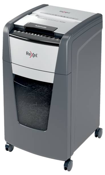 Rexel Optimum AutoFeed+ 300M Aktenvernichter 300 Blatt Mikroschnitt 2 x 15mm P-5 60l Vernichtet auch Büroklammern, Heftklammern