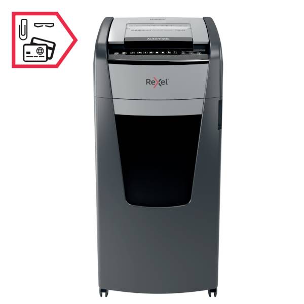 Rexel Optimum AutoFeed+ 750M Aktenvernichter 750 Blatt Mikroschnitt 2 x 15mm P-5 140l Vernichtet auch Büroklammern, Heftklammern