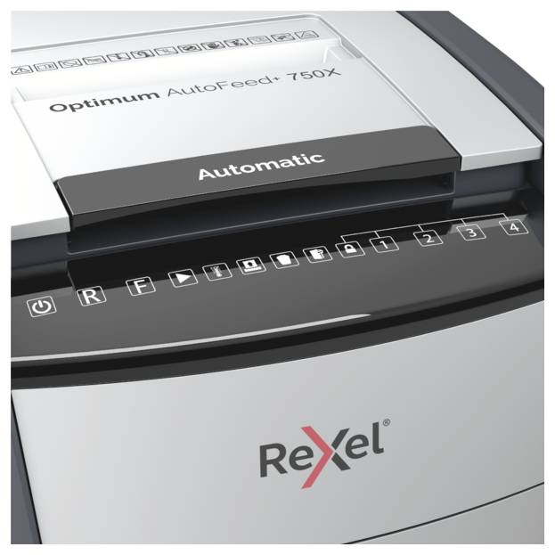 Rexel Optimum AutoFeed+ 750X Aktenvernichter 750 Blatt Mikroschnitt 4 x 30mm P-4 140l Vernichtet auch Büroklammern, Heftklammern
