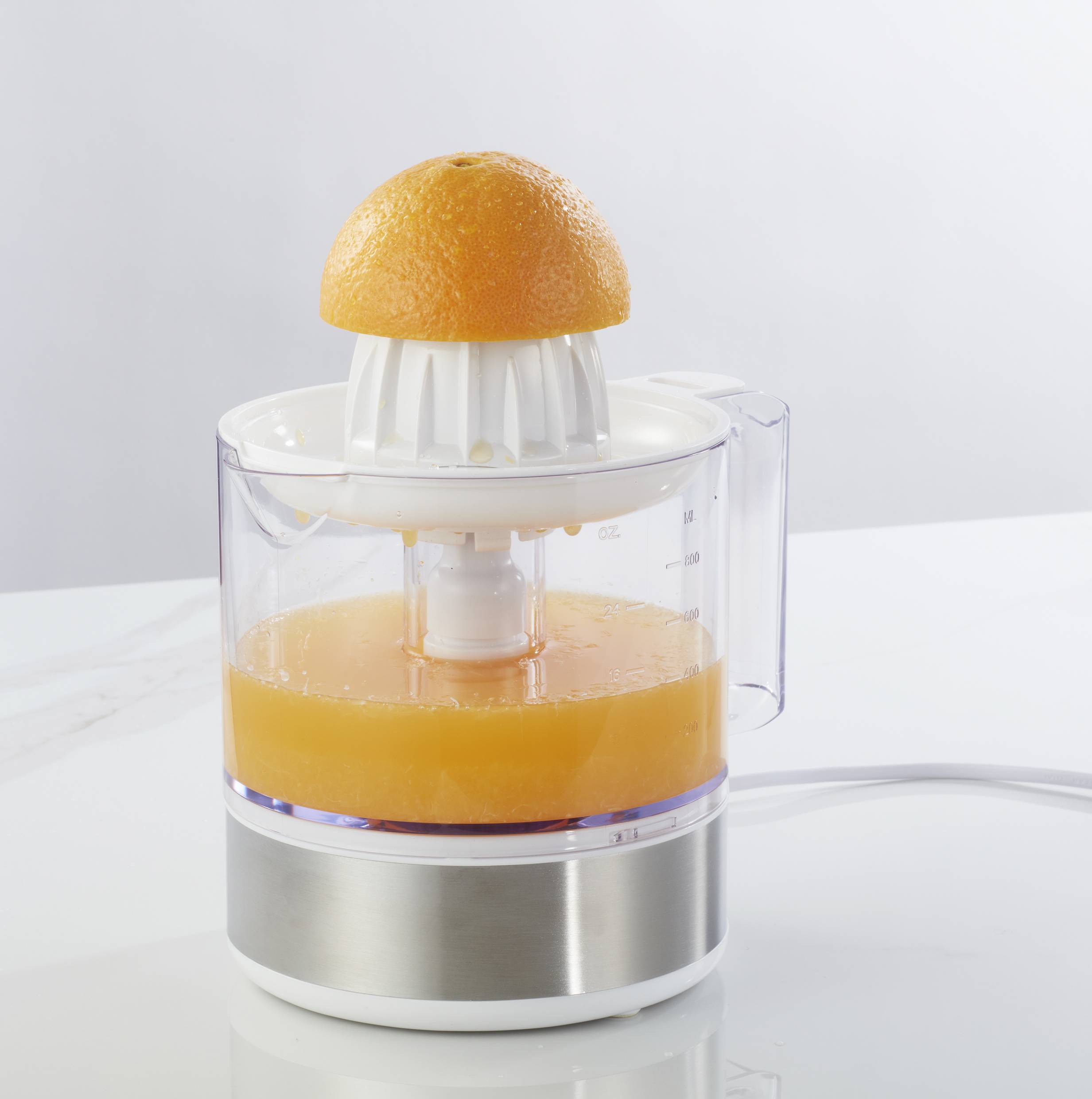Zitruspresse 30W kabelgebunden, mit Entsafter Weiß, Transparent