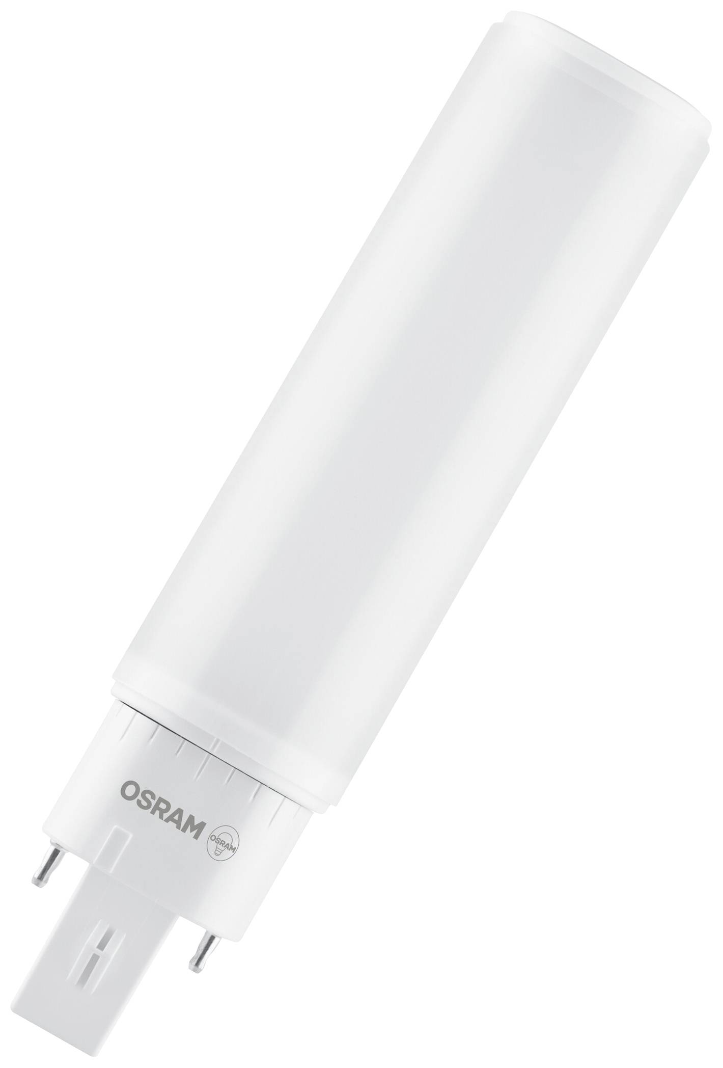 Ein weißes LED-Leuchtmittel von Osram mit zylindrischer Form und zwei Stiften am unteren Ende.