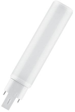 LED-Röhrenlampe mit weißem Gehäuse und zwei Metallstiften an der Basis, geeignet für energieeffiziente Beleuchtung.