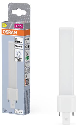 OSRAM LED-Glühbirne Verpackung und Glühbirne; 4W, 550 lm, Kaltweiß 4000K, dimmbar, Stecksockel G23.