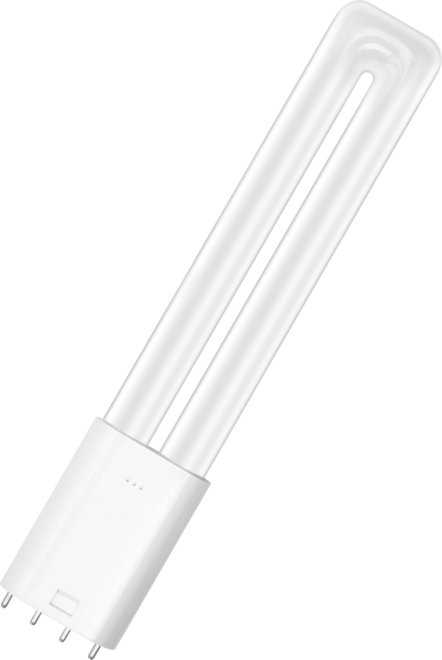 Energiesparende Leuchtstofflampe mit U-förmigen Röhren und vier Stiften an der Basis, geeignet für effiziente Beleuchtung.