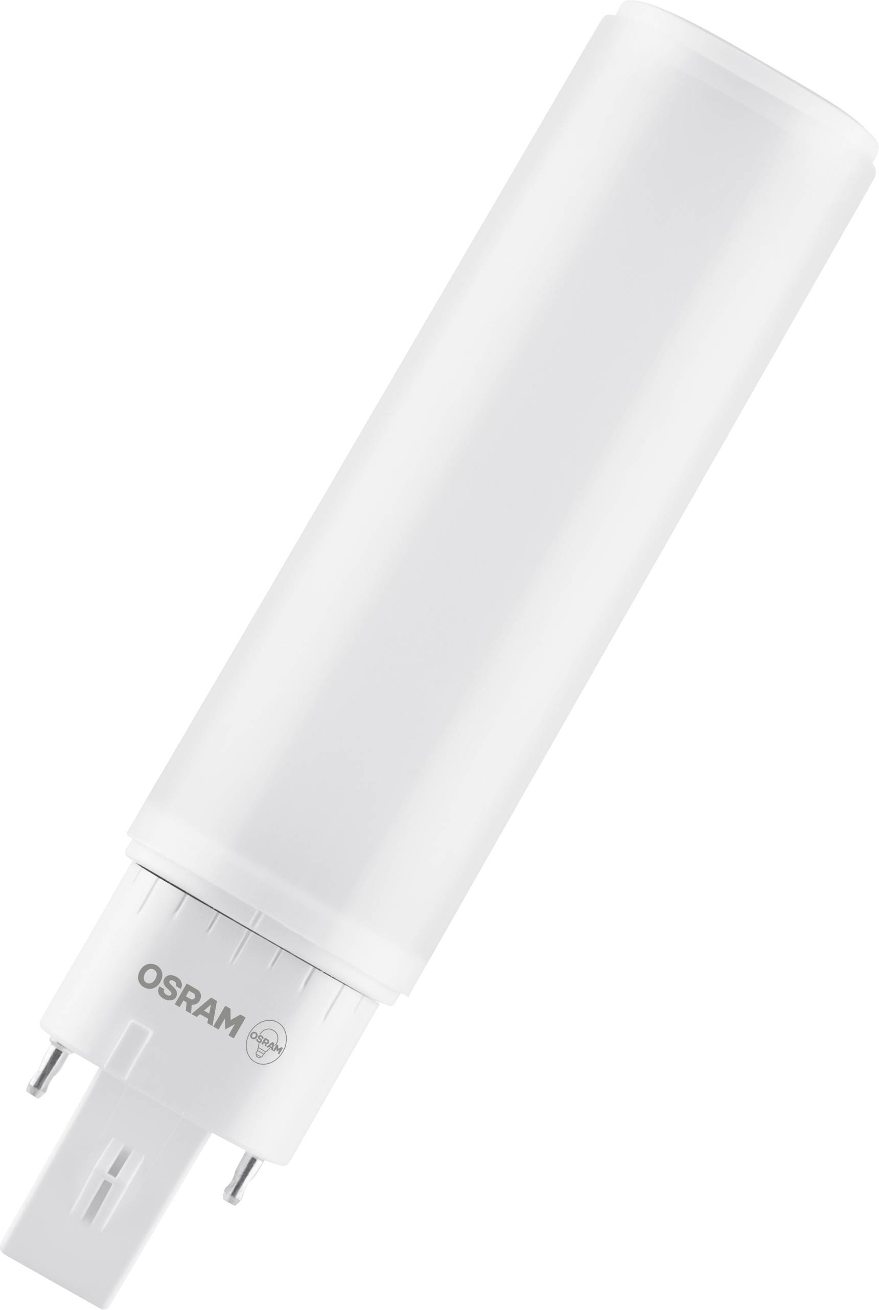Weiße LED-Lampe von oben betrachtet, zylindrische Form, mit Osram-Logo am Sockel.