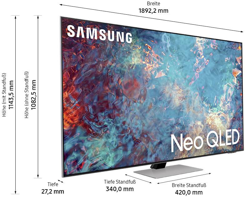 Samsung GQ85QN85A QLED-TV 214cm 85 Zoll EEK E (A - G) DVB-T2, DVB-C, DVB-S2, UHD, Smart TV, WLAN, PVR ready, CI+ Silber