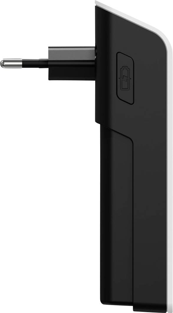 Schwarzes Ladegerät in Seitenansicht; der Stecker ist ausgeklappt. Geeignet für Geräte mit USB-Kabeln.