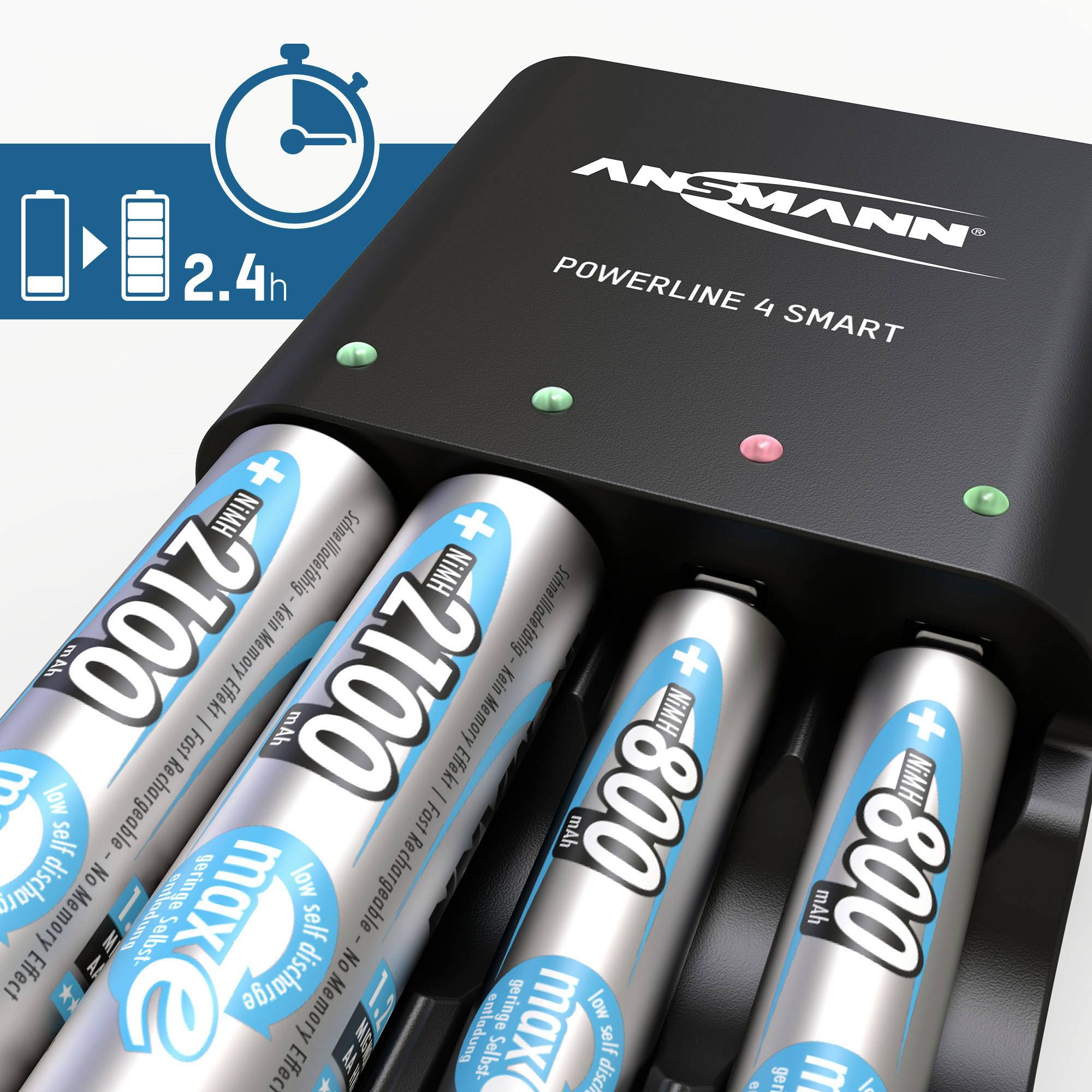 Ansmann Powerline 4 Smart Rundzellen-Ladegerät NiCd, NiMH Micro (AAA), Mignon (AA)