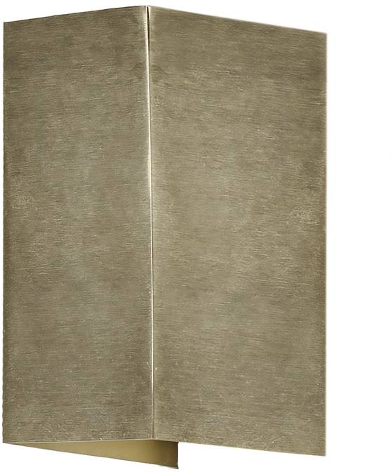 Rechteckige, goldene Wandlampe mit schlichtem Design, leuchtet nach oben und unten.