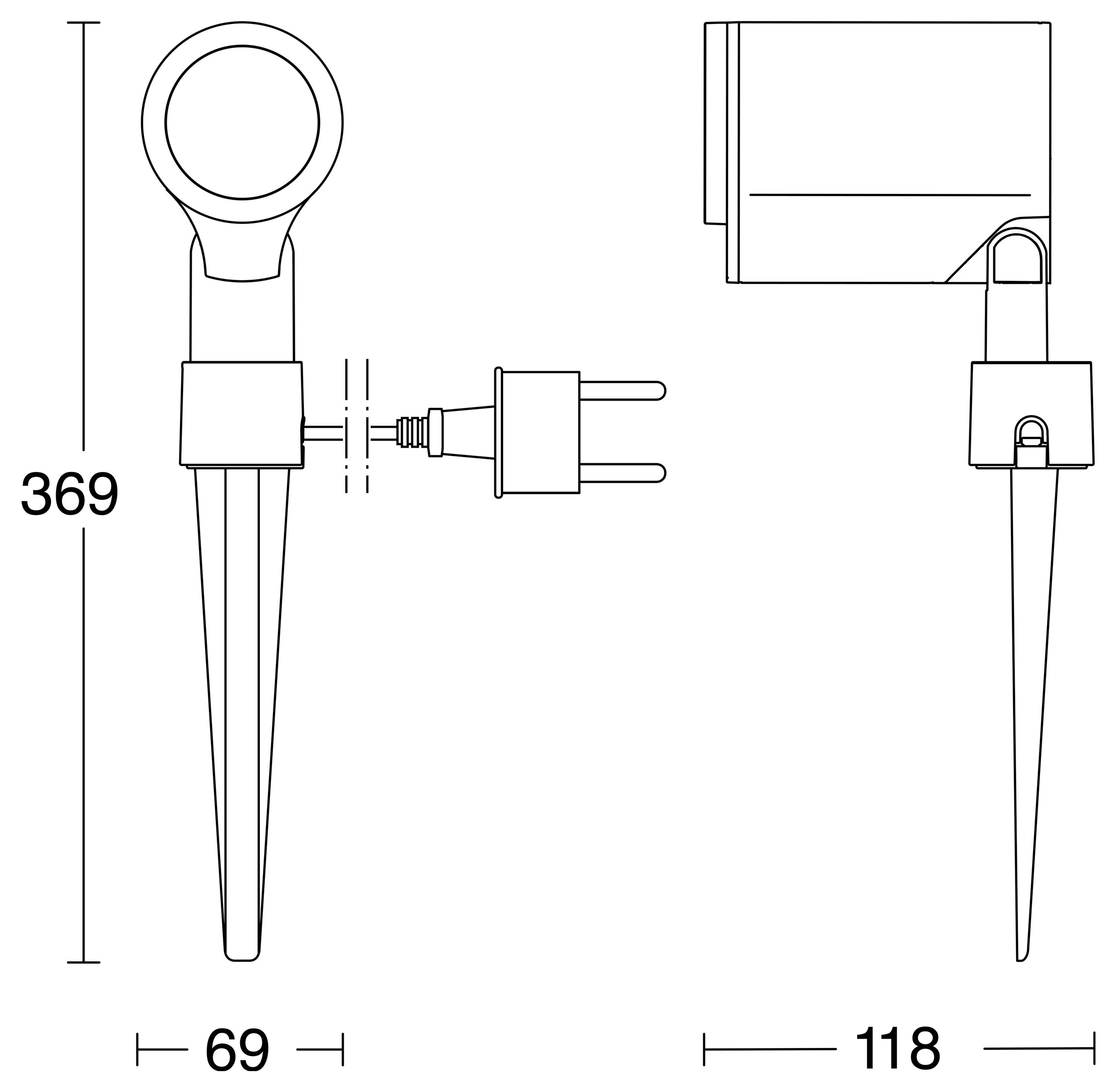 Gartenstrahler mit Erdspieß, Kabel und Verpackung auf einem Tisch. Marke 'Steinel', 620 lm, 3000K, 5 Jahre Garantie.