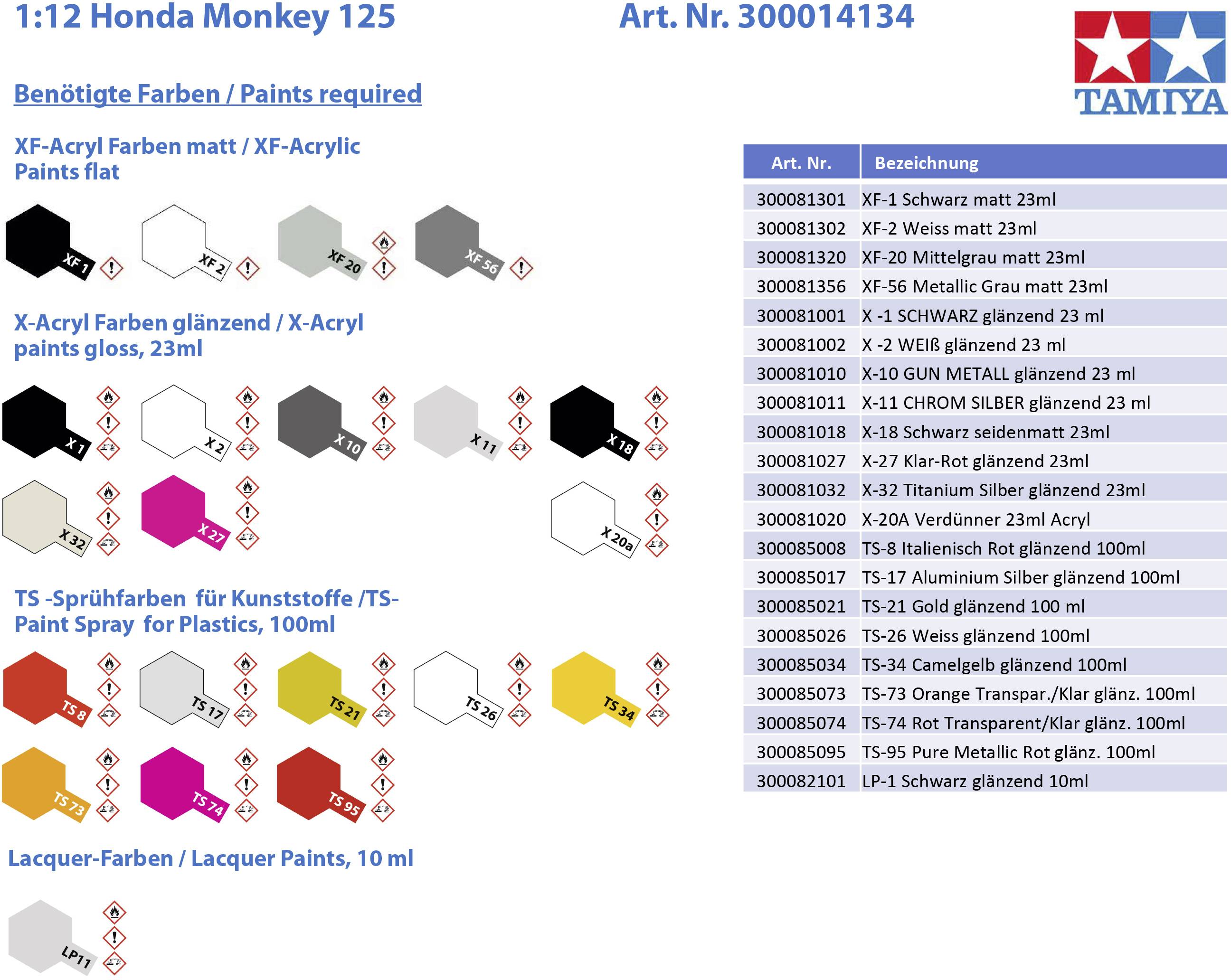 Tamiya 300014134 Honda Monkey 125 Motorradmodell Bausatz 1:12