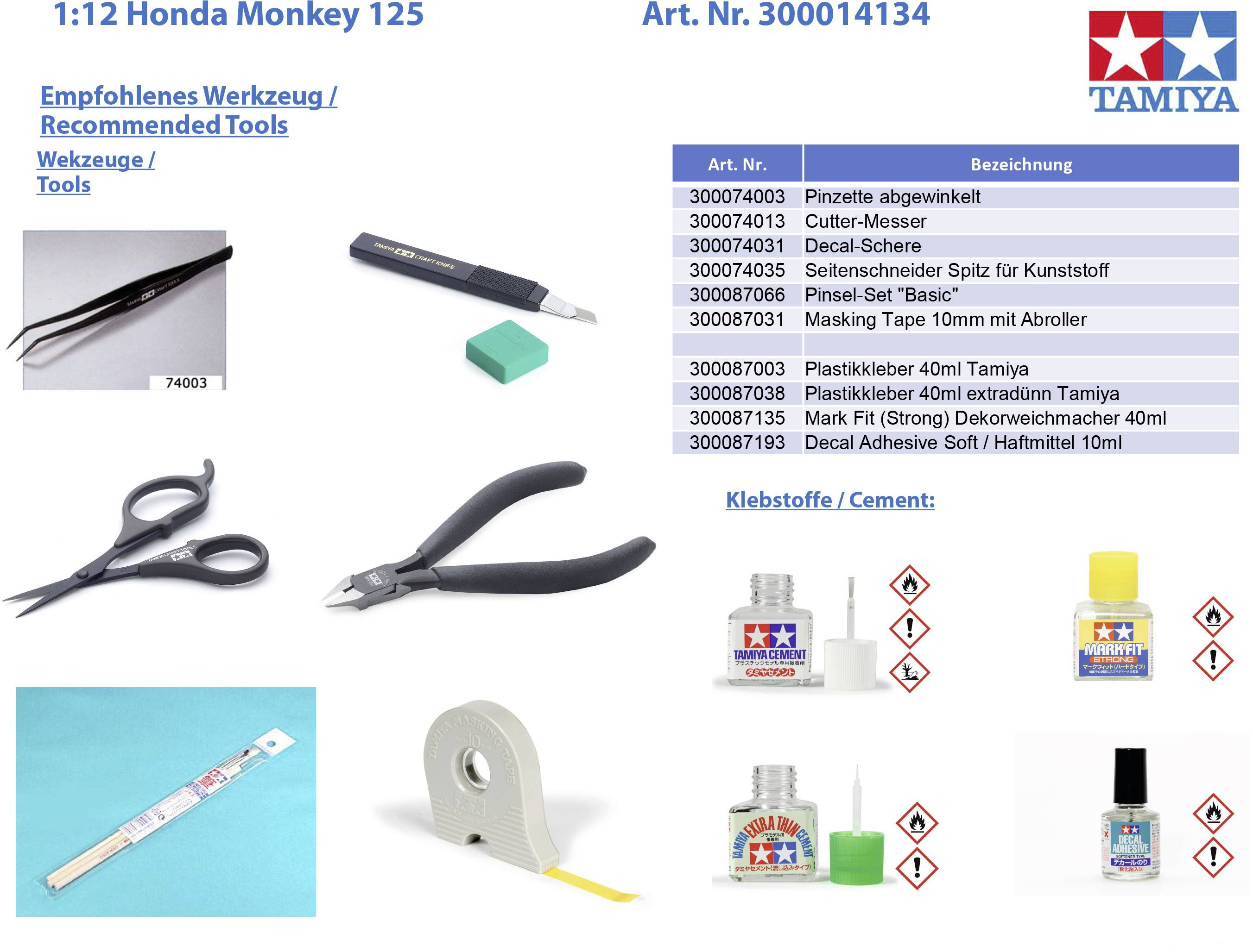 Tamiya 300014134 Honda Monkey 125 Motorradmodell Bausatz 1:12