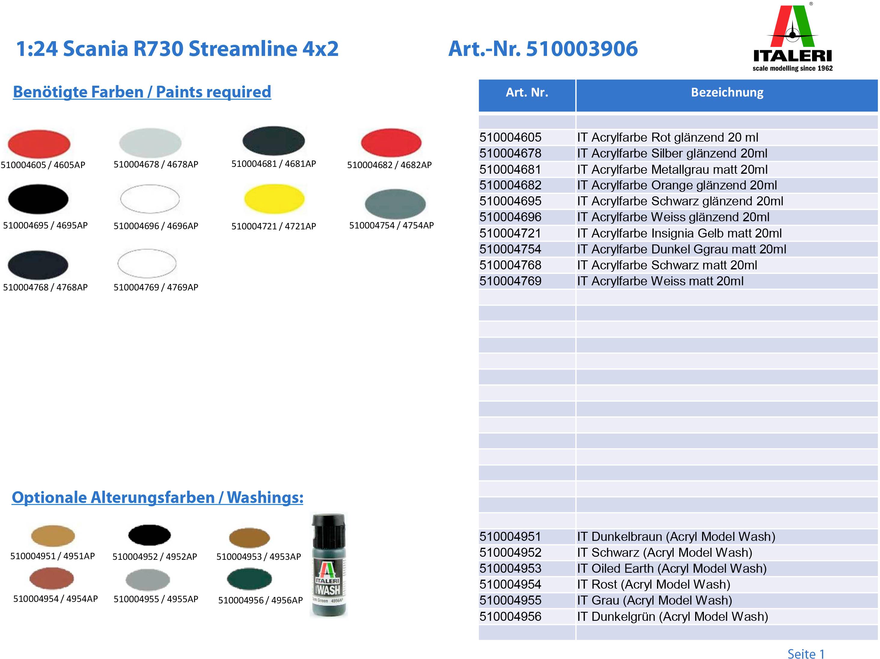 Italeri 3906 Scania R730 Streamline 4x2 Truckmodell Bausatz 1:24