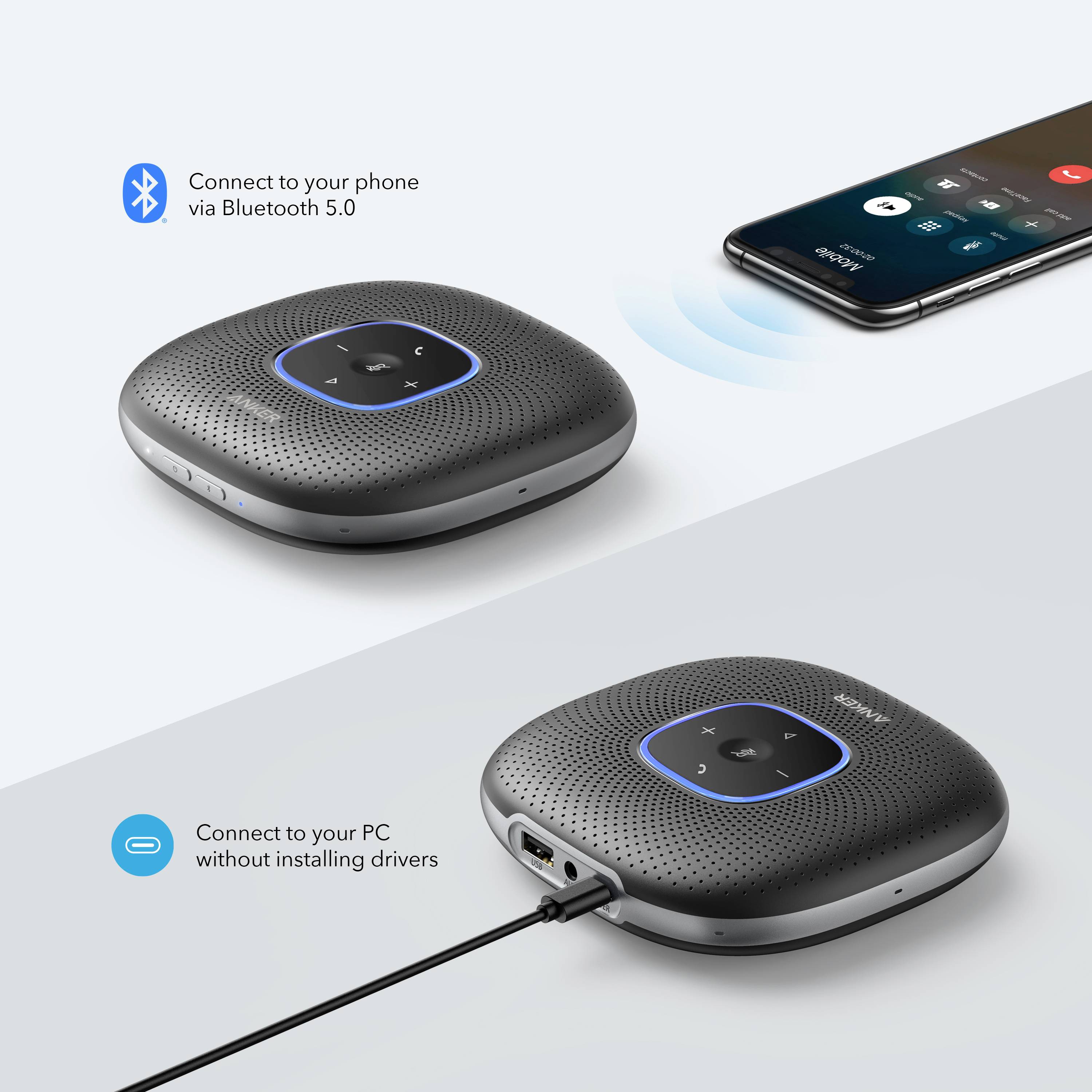 Anker Soundcore PowerConf Konferenzlautsprecher USB, Audio, 2.0 (3.5 mm Klinke), USB-C® Schwarz