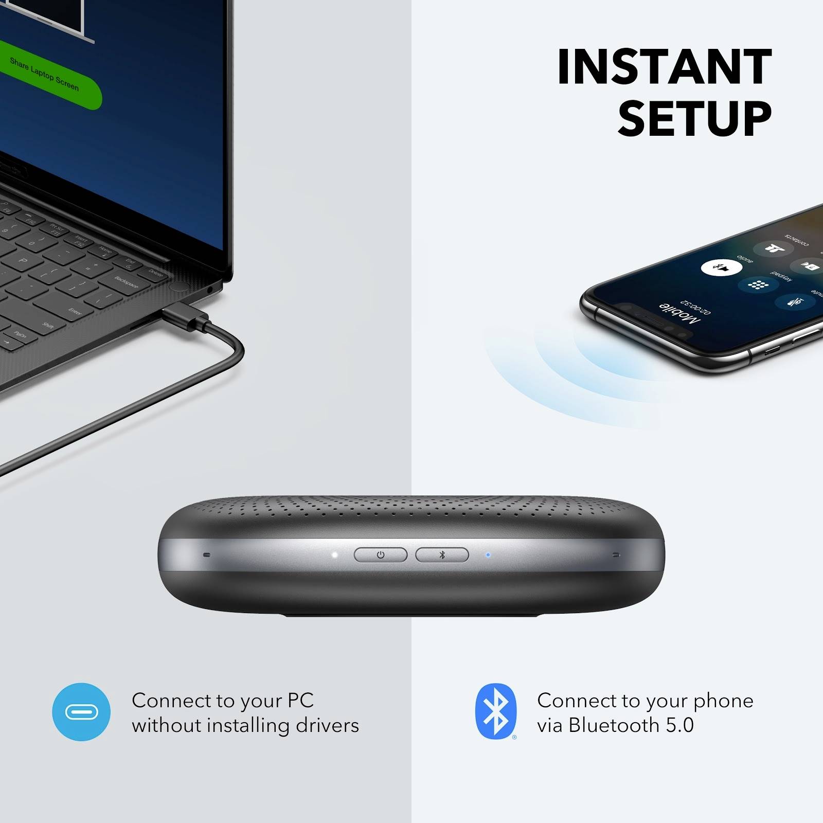 Anker Soundcore PowerConf Konferenzlautsprecher USB, Audio, 2.0 (3.5 mm Klinke), USB-C® Schwarz