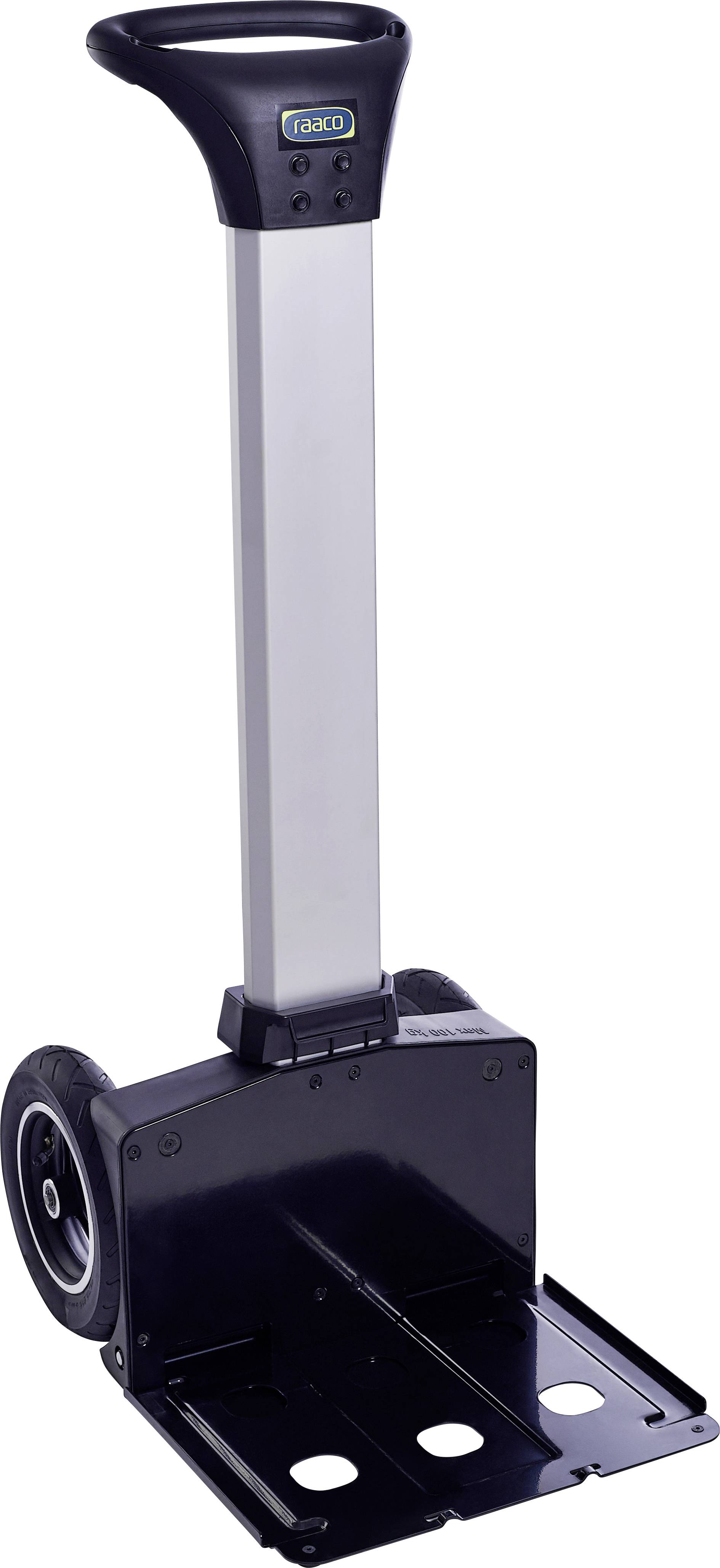 Zusammenklappbarer Trolley mit langem Griff und zwei stabilen Rädern, ideal zum einfachen Transport von Kisten oder Gepäck.