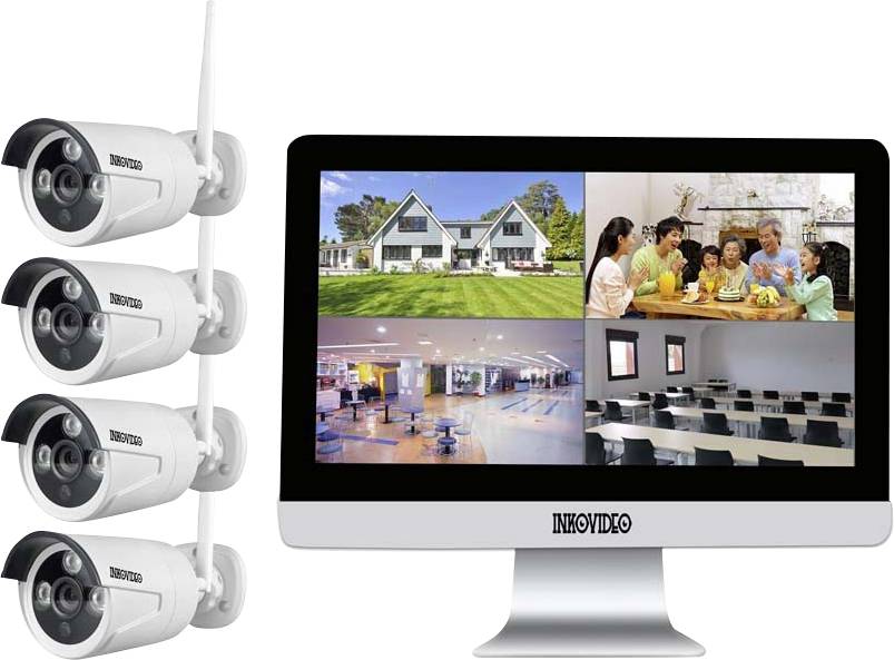 Inkovideo INKO-WM-224 iwm224 WLAN IP-Überwachungskamera-Set 4-Kanal mit 4 Kameras 1920 x 1080 Pixel