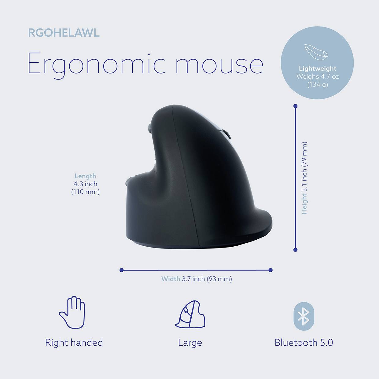 R-GO Tools HE (RGOHELAWL) Ergonomische Maus Funk Größe: L Optisch Schwarz/Silber 5 Tasten 2500 dpi Ergonomisch, Wiederaufladbar, USB-Anschluss, In