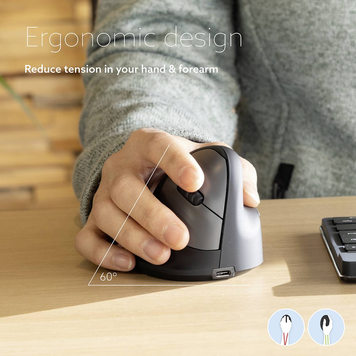 R-GO Tools HE (RGOHELAWL) Ergonomische Maus Funk Größe: L Optisch Schwarz/Silber 5 Tasten 2500 dpi Ergonomisch, Wiederaufladbar, USB-Anschluss, In