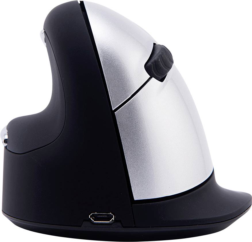 R-GO Tools HE (RGOHELELAWL) Ergonomische Maus Funk Größe: L Optisch Schwarz/Silber 5 Tasten 2500 dpi Ergonomisch, Wiederaufladbar, USB-Anschluss,