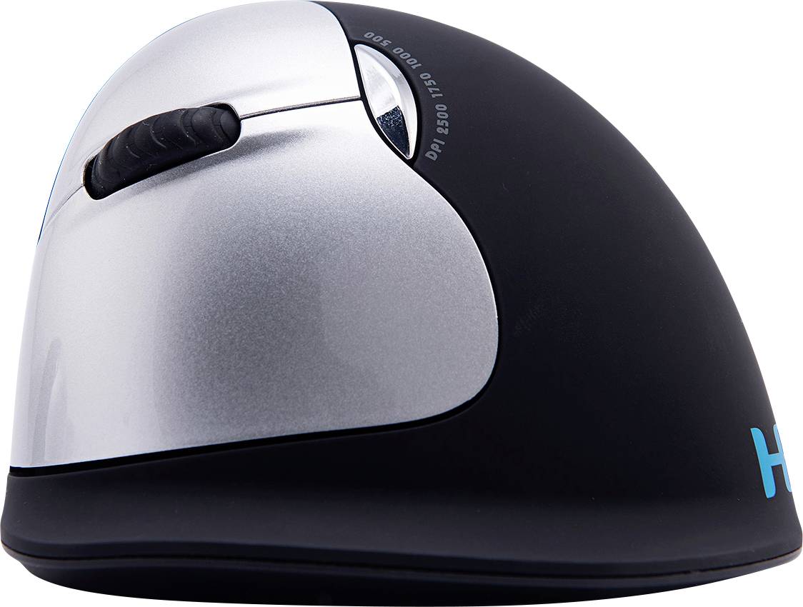 R-GO Tools HE (RGOHELELAWL) Ergonomische Maus Funk Größe: L Optisch Schwarz/Silber 5 Tasten 2500 dpi Ergonomisch, Wiederaufladbar, USB-Anschluss,