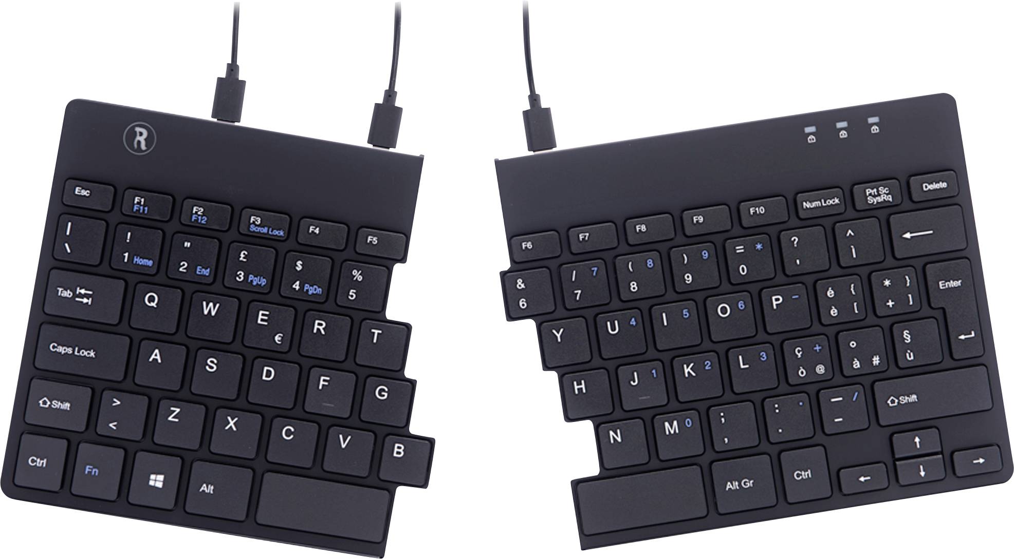 R-GO Tools Split (RGOSP-ITWIBL) Kabelgebunden Tastatur Italienisch, QWERTY Schwarz Ergonomisch