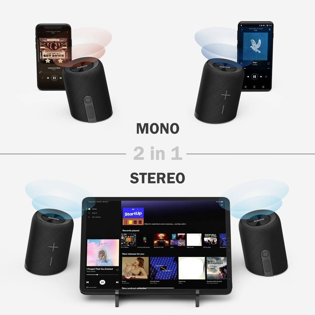 Hama Twin 2.0 Bluetooth® Lautsprecher Freisprechfunktion, Wasserfest Schwarz