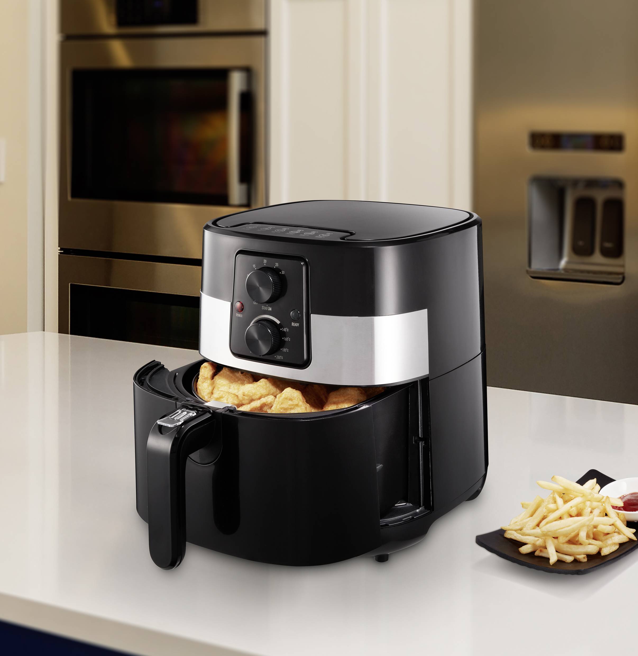 DF7003-GS Heißluft-Fritteuse 1300W Kontrollleuchte, kabelgebunden, mit manueller Temperatureinstellung Schwarz