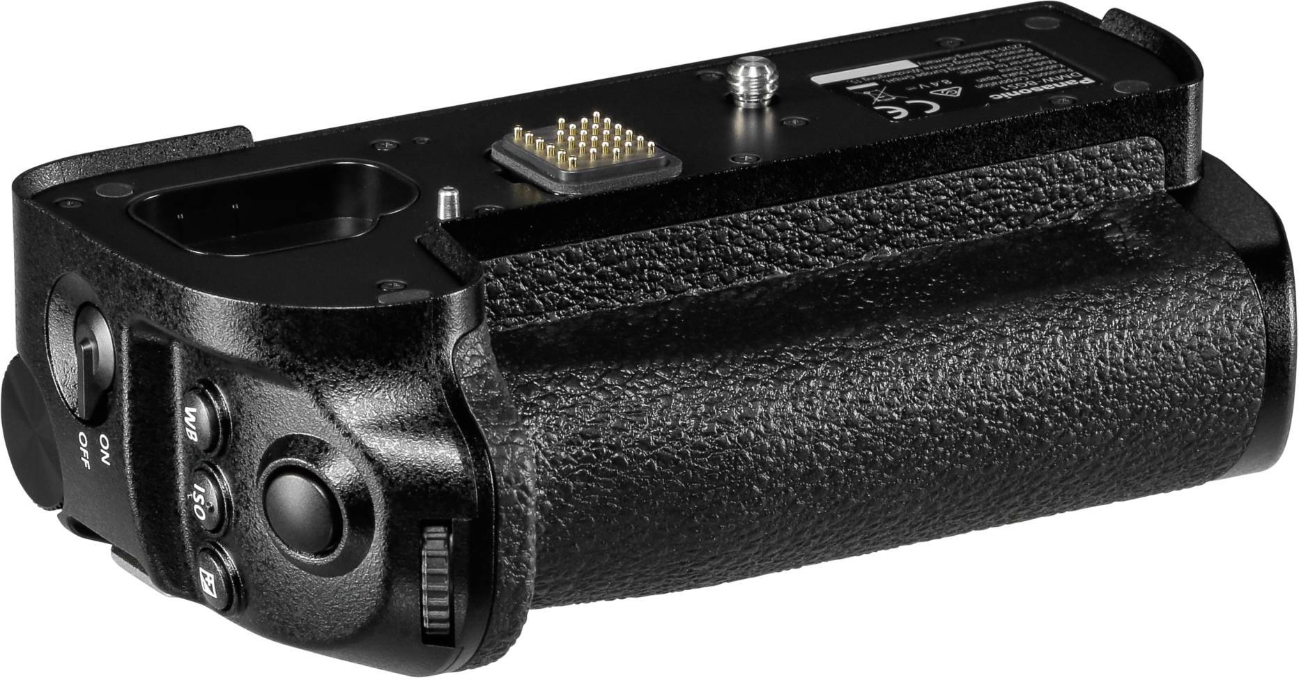 Schwarzer Kamera-Batteriegriff mit Bedienelementen und Anschluss für Kameragehäuse, zur Verlängerung der Batterielaufzeit.