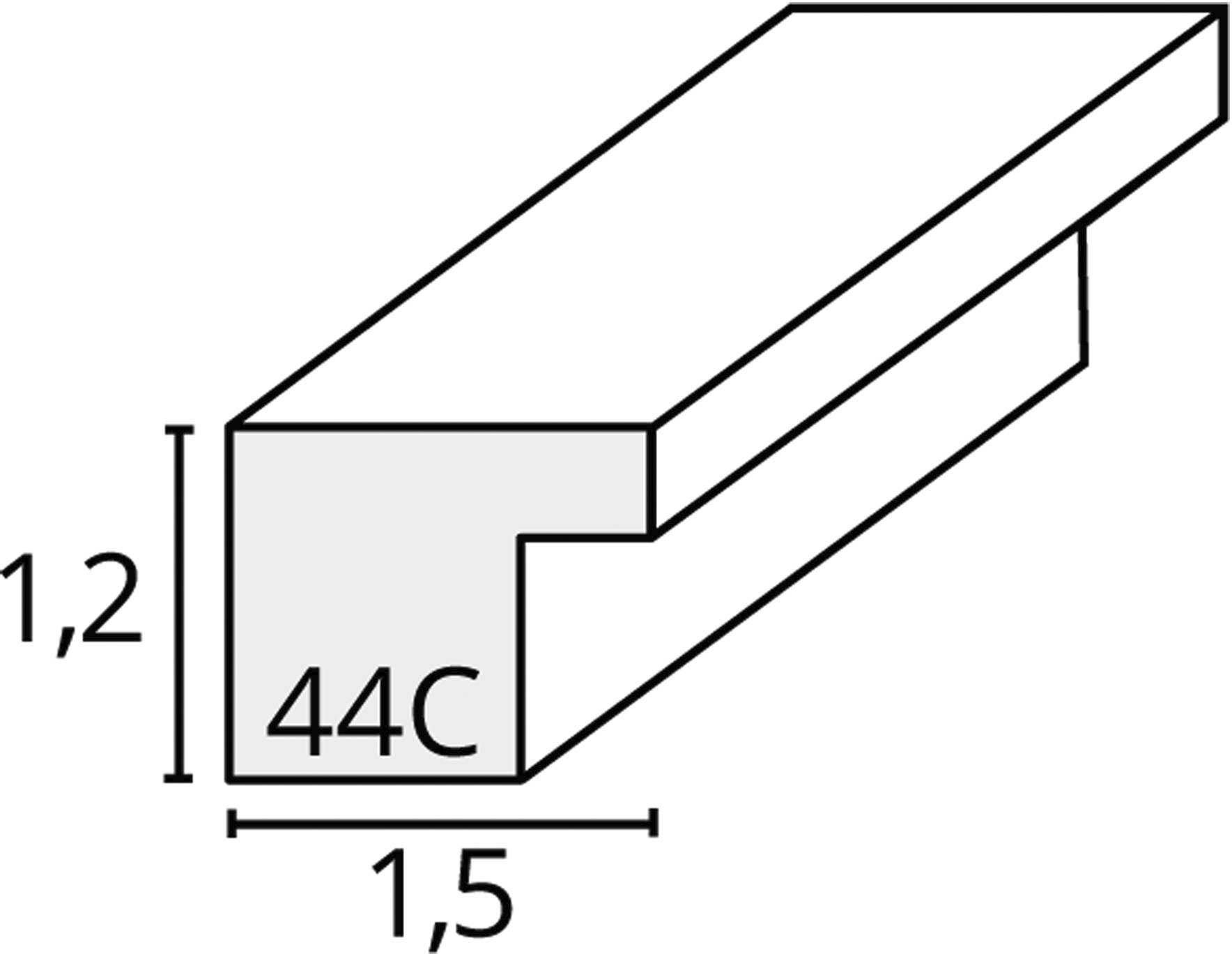 '44C-Metallprofil', L-förmig mit Maßen: Höhe 1,2, Breite 1,5.