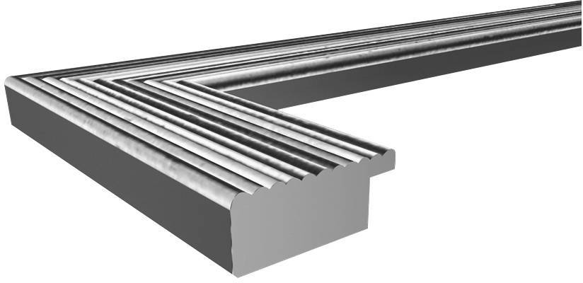 Ein L-förmiges Bauteil mit mehreren parallel verlaufenden Rillen auf der Oberseite, meist aus Metall oder Kunststoff.