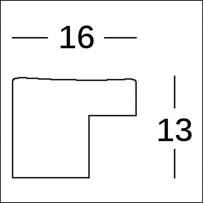 L-förmige Figur mit Längenmaßen: Oberseite 16, Höhe 13.