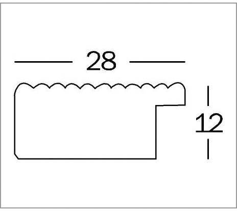 Zeichnung eines Querschnitts mit zwei Maßen. Oben: '28', Höhe rechts: '12'. Der obere Rand wellenförmig, unterer Rand gerade.