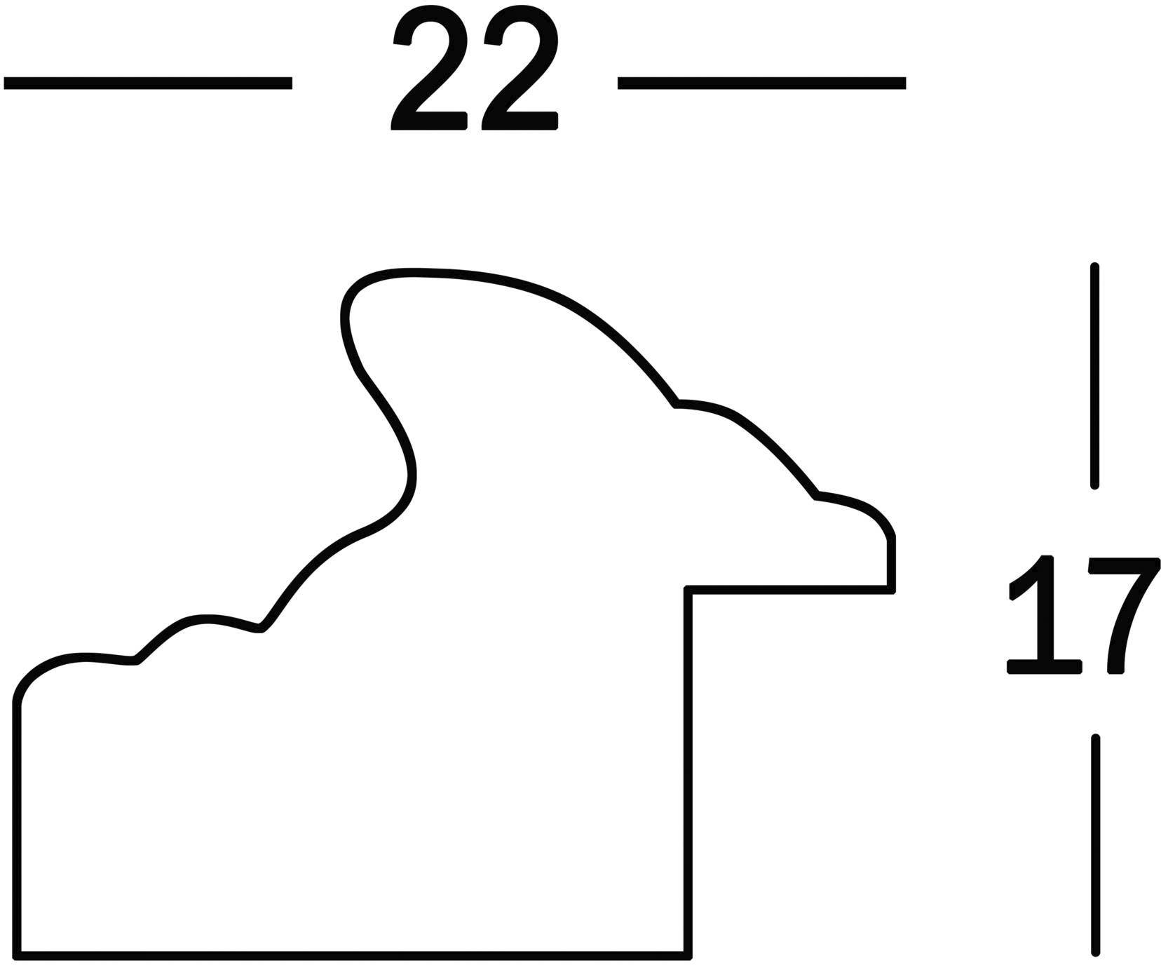 Abstrakte Form mit den Maßen oben 22 und seitlich 17.
