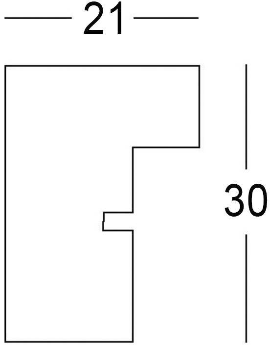 Diagramm einer rechtwinkligen Form mit den Abmessungen: Breite 21 und Höhe 30.