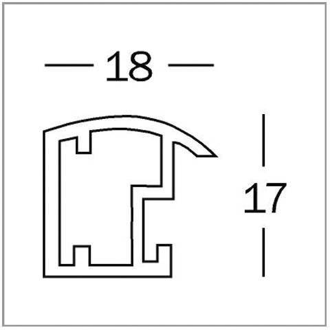 Technische Zeichnung eines Profils mit Maßen: Breite 18 mm, Höhe 17 mm.