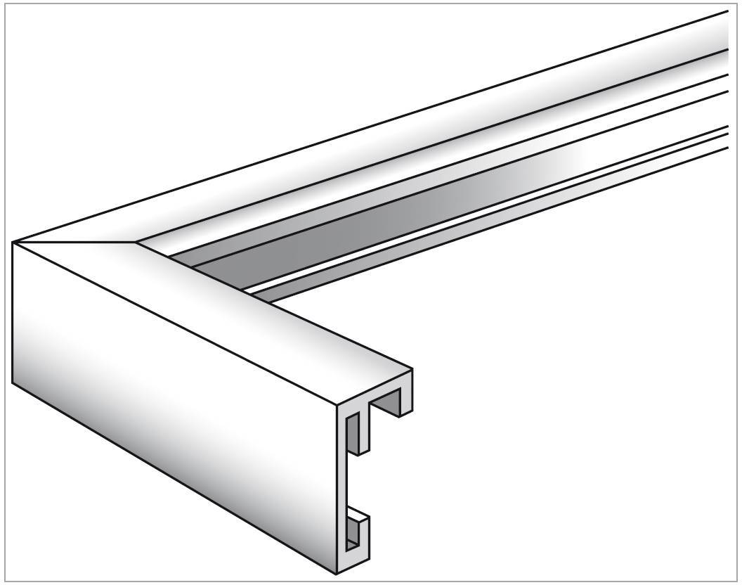 Aluminiumprofil in L-Form mit Hohlkammern, geeignet für Rahmenkonstruktionen oder Lichtinstallationen.