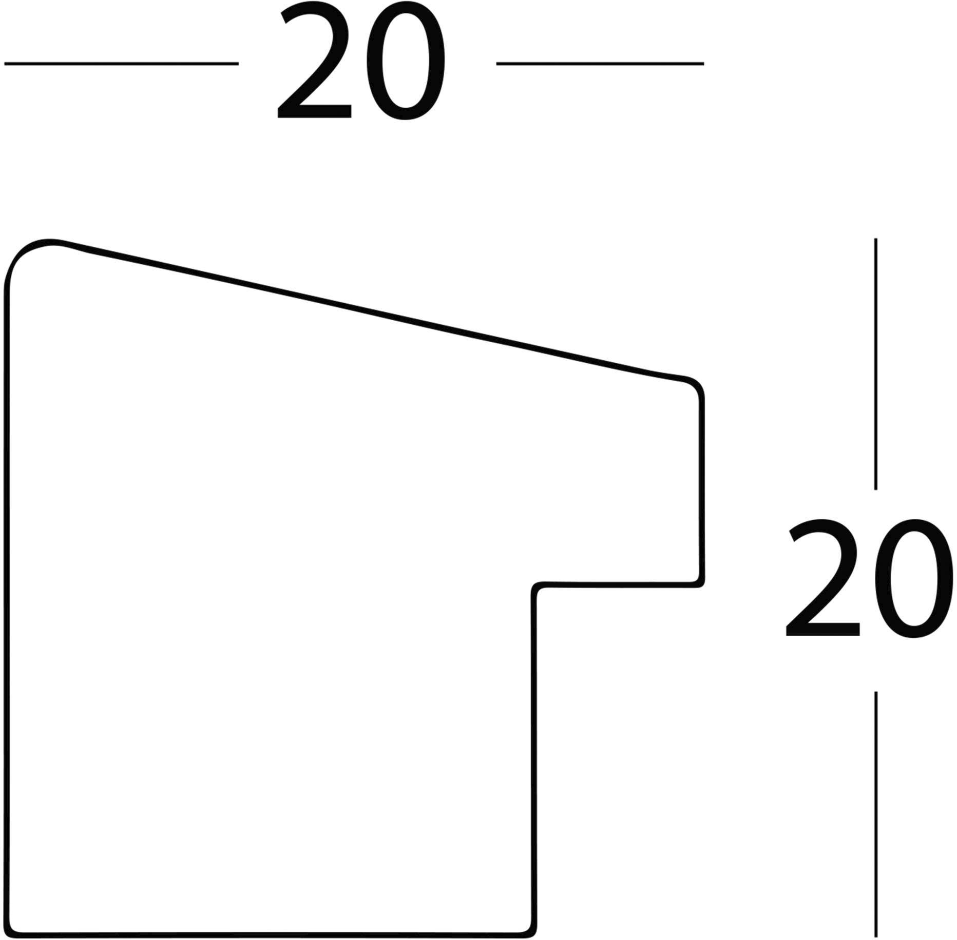 Quadratische Form mit einer Ecke, die zu einem rechtwinkligen Absatz verkürzt ist. Beide Seiten des Quadrats sind 20 Einheiten lang.