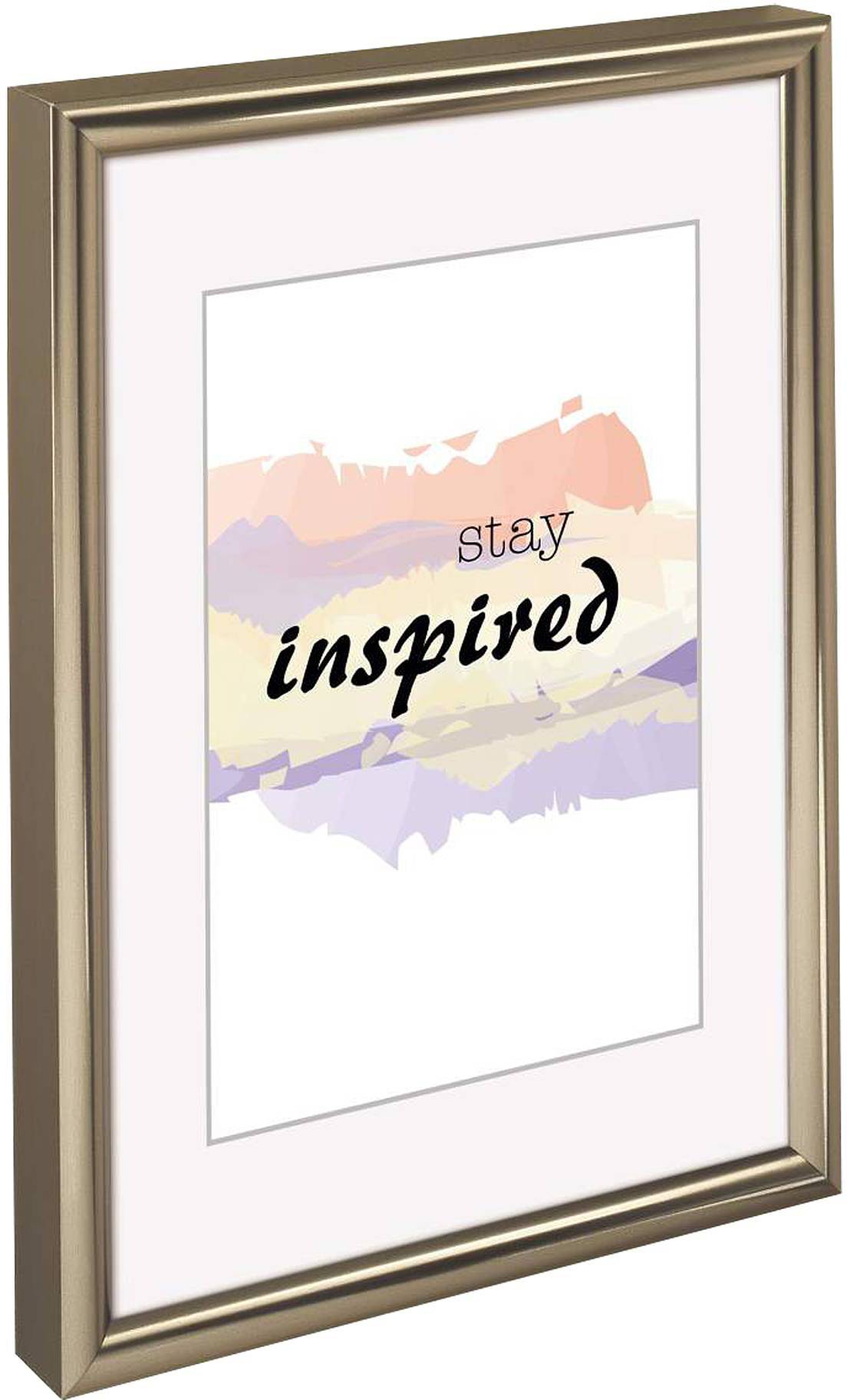 Rahmenbild mit Aquarell-Hintergrund in Pastellfarben und schwarzem Text: 'stay inspired'.