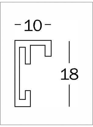 Ein L-förmiges Profil mit zwei Maßen; die Breite beträgt 10 Einheiten, die Höhe 18 Einheiten.