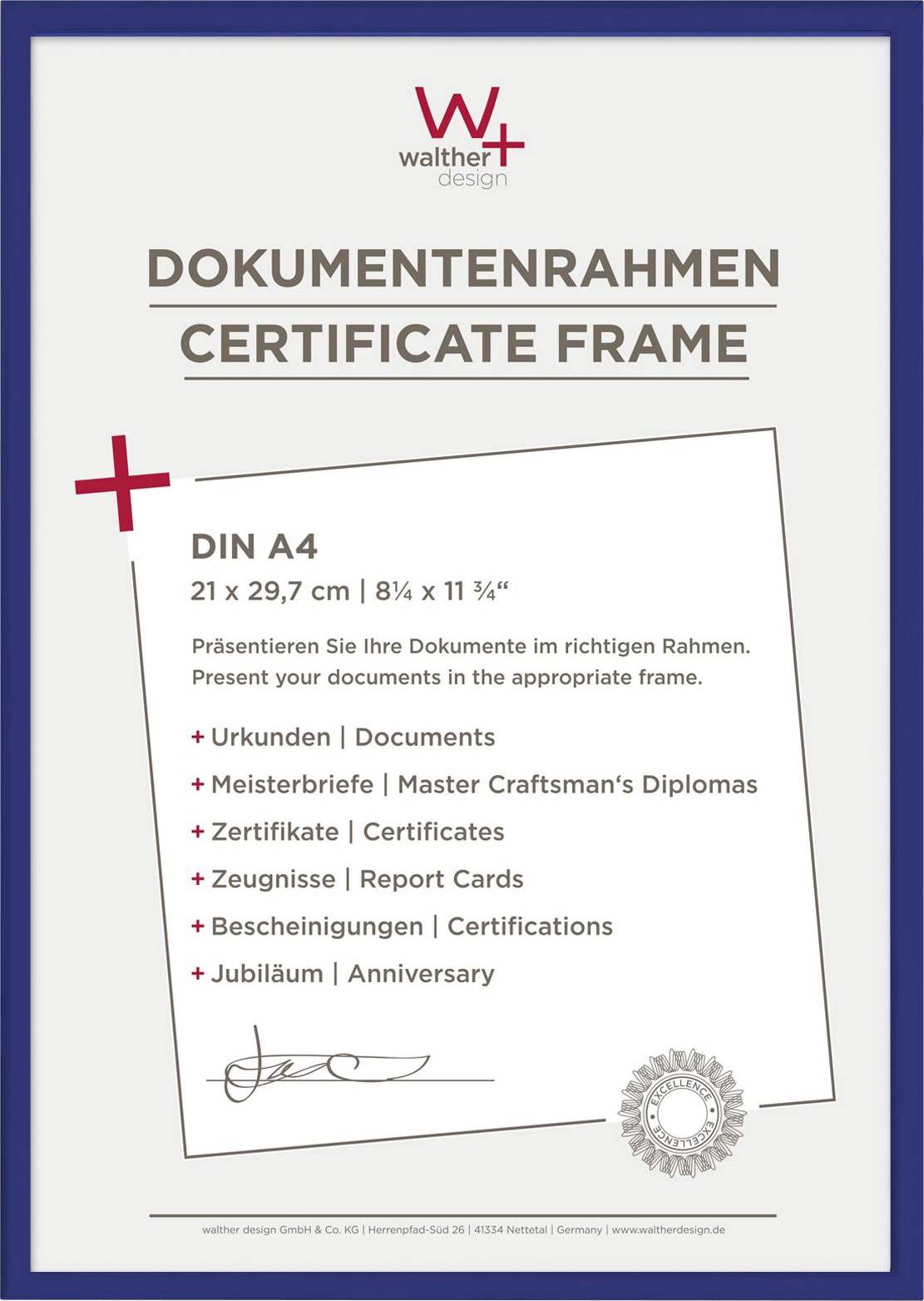 walther+ design KV130L Bilder Wechselrahmen Papierformat: DIN A4 Blau