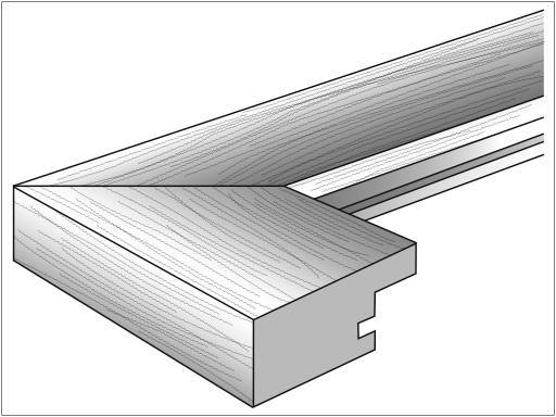 Holzverbindung im Zinkenstil zeigt ineinandergreifende Verbindung zweier Holzstücke. Struktur und Passform sind detailliert dargestellt.