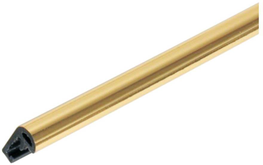 Ein goldener Bleistift liegt diagonal. Das obere Ende zeigt eine schwarze Spitze mit dreieckiger Form.