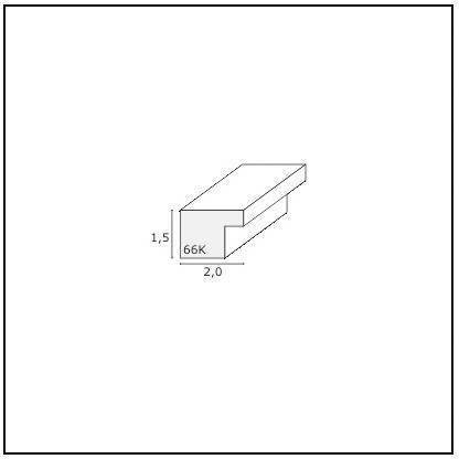 Isometrische Zeichnung eines Blockprofils mit den Maßen 1,5 x 2,0 und der Beschriftung '66K'.