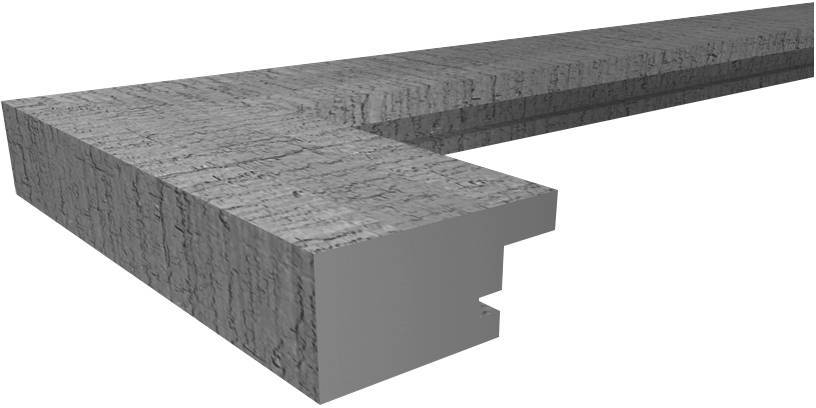 3D-Darstellung eines rechteckigen, grauen Betonbalkens mit L-förmigem Querschnitt.