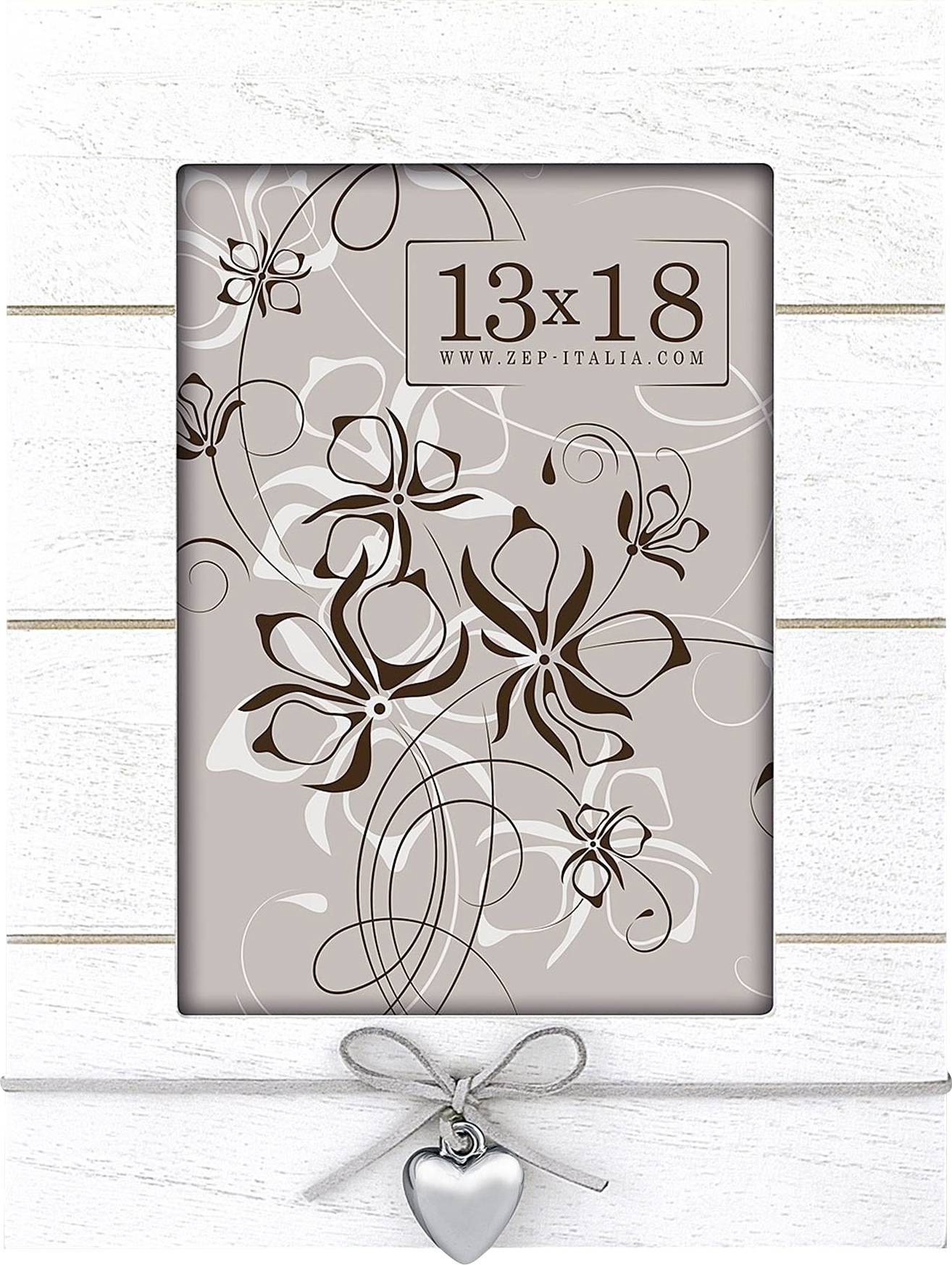 Bilderrahmen mit floralen Mustern und der Aufschrift '13x18, www.zep-italia.com'. Unten ist ein silbernes Herz dekorativ angebracht.