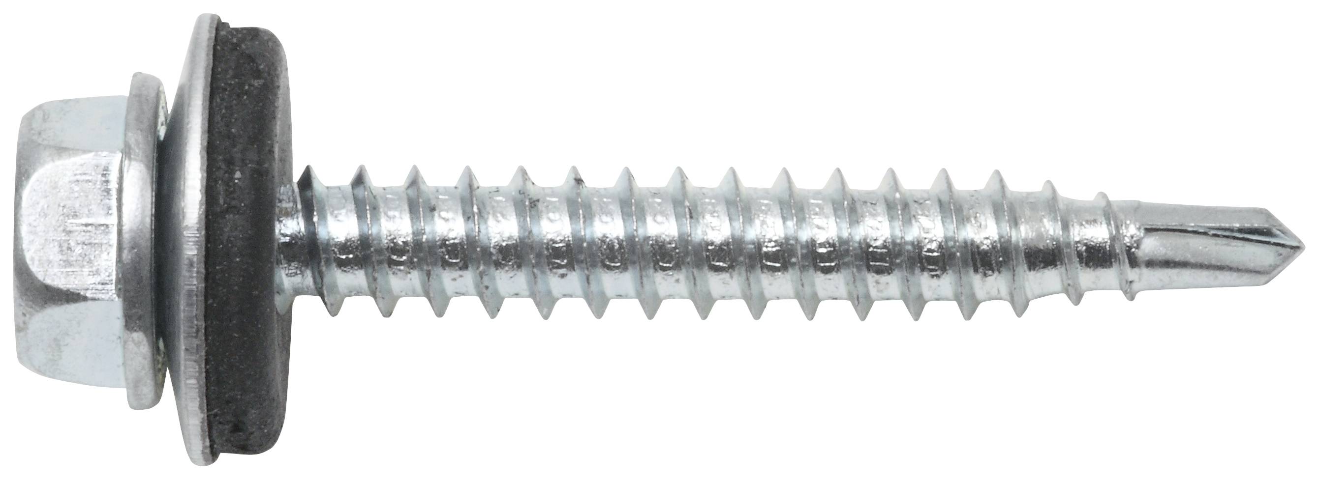 Metallschraube mit Sechskantkopf und Unterlegscheibe, selbstschneidend, Darstellung von Seite.