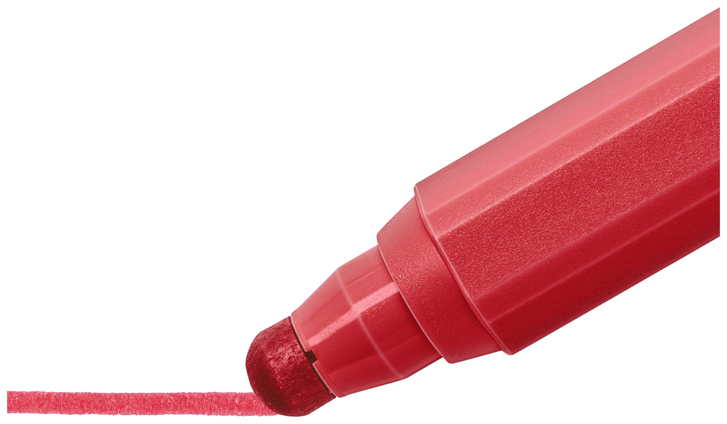 Ein roter Filzstift zieht eine gerade, rote Linie auf weißem Hintergrund.