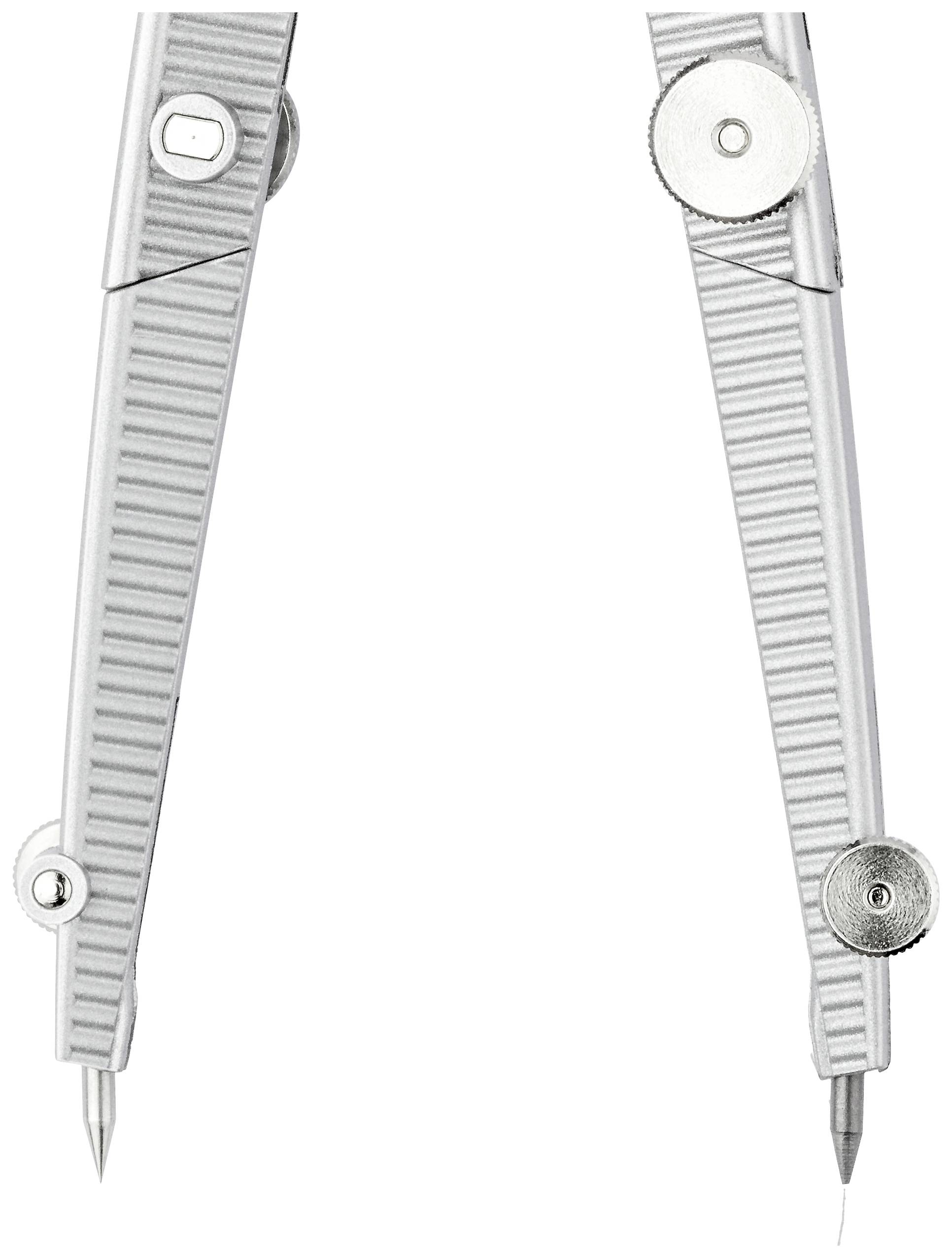 Ein Paar Zirkelbeine eines Zeichenwerkzeugs aus Metall, das verwendet wird, um Kreise oder Bögen präzise zu zeichnen.